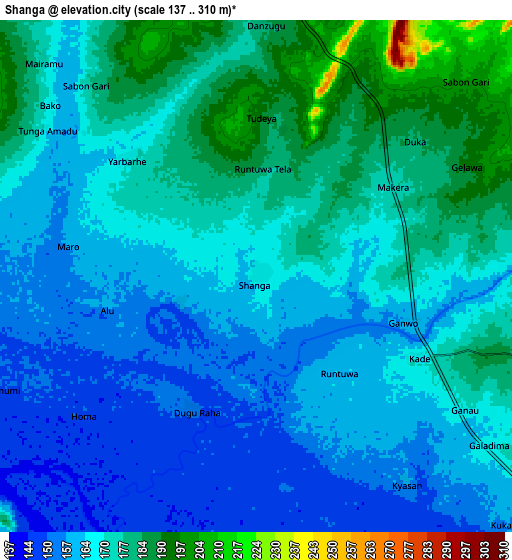 Zoom OUT 2x Shanga, Nigeria elevation map