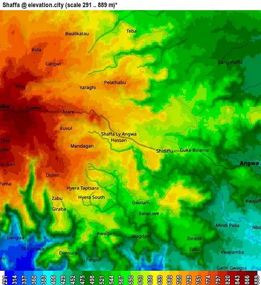 Zoom OUT 2x Shaffa, Nigeria elevation map