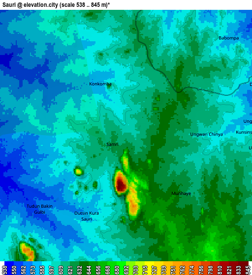 Zoom OUT 2x Sauri, Nigeria elevation map