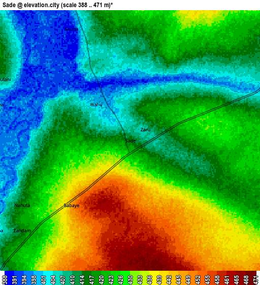 Zoom OUT 2x Sade, Nigeria elevation map