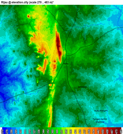 Zoom OUT 2x Rijau, Nigeria elevation map