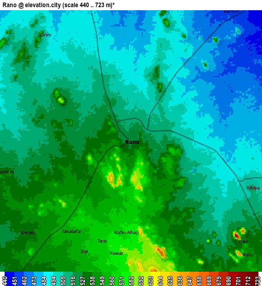 Zoom OUT 2x Rano, Nigeria elevation map