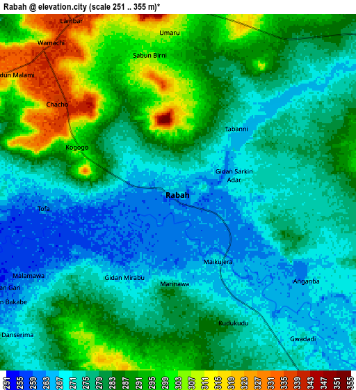 Zoom OUT 2x Rabah, Nigeria elevation map