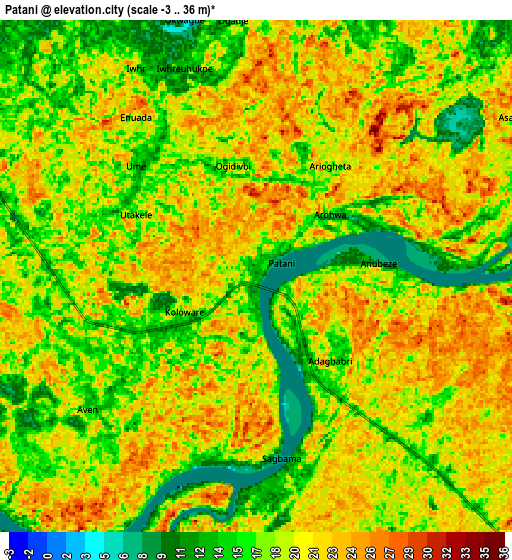Zoom OUT 2x Patani, Nigeria elevation map
