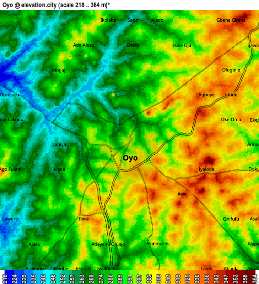 Zoom OUT 2x Oyo, Nigeria elevation map