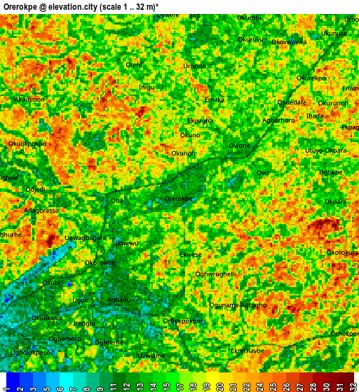 Zoom OUT 2x Orerokpe, Nigeria elevation map