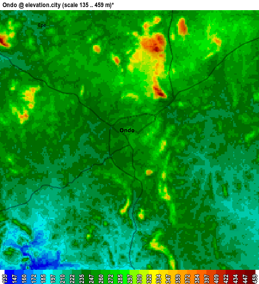Zoom OUT 2x Ondo, Nigeria elevation map