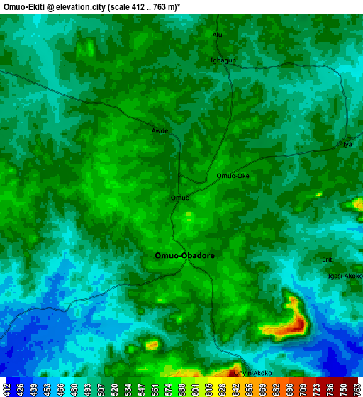 Zoom OUT 2x Omuo-Ekiti, Nigeria elevation map