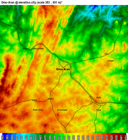 Zoom OUT 2x Omu-Aran, Nigeria elevation map