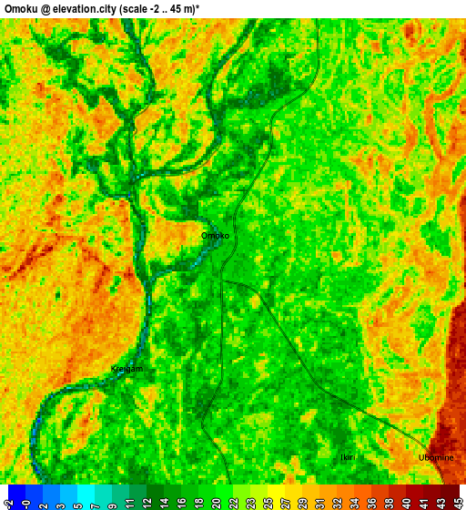 Zoom OUT 2x Omoku, Nigeria elevation map