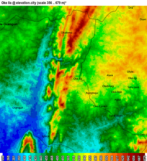 Zoom OUT 2x Oke Ila, Nigeria elevation map