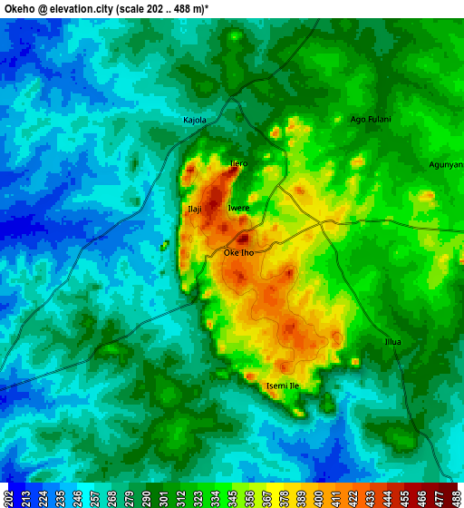 Zoom OUT 2x Okeho, Nigeria elevation map