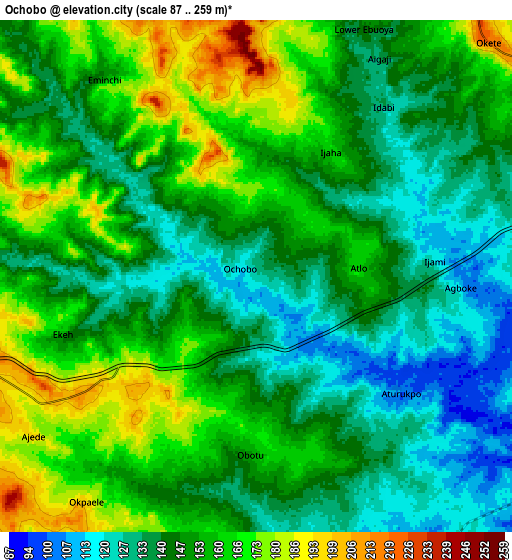 Zoom OUT 2x Ochobo, Nigeria elevation map