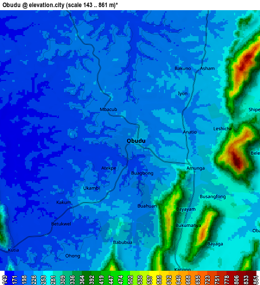 Zoom OUT 2x Obudu, Nigeria elevation map