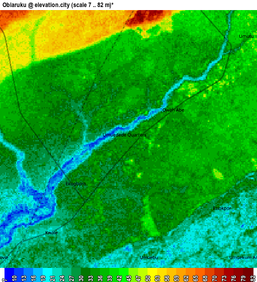 Zoom OUT 2x Obiaruku, Nigeria elevation map