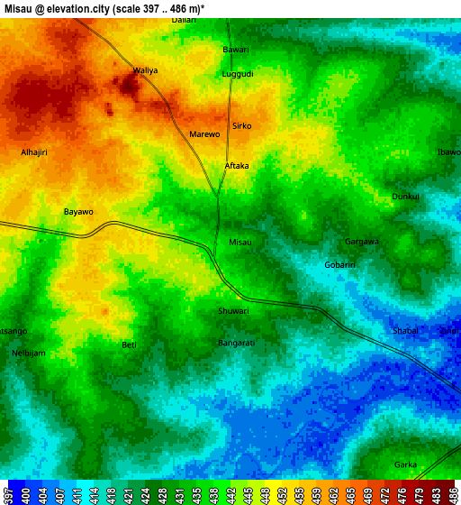 Zoom OUT 2x Misau, Nigeria elevation map