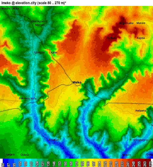 Zoom OUT 2x Imeko, Nigeria elevation map