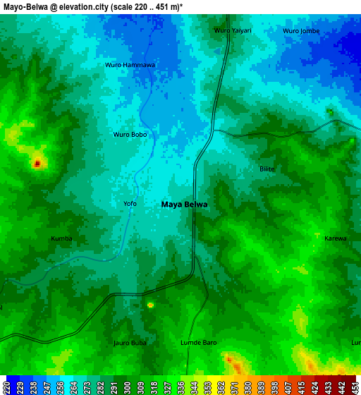 Zoom OUT 2x Mayo-Belwa, Nigeria elevation map