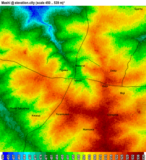 Zoom OUT 2x Mashi, Nigeria elevation map