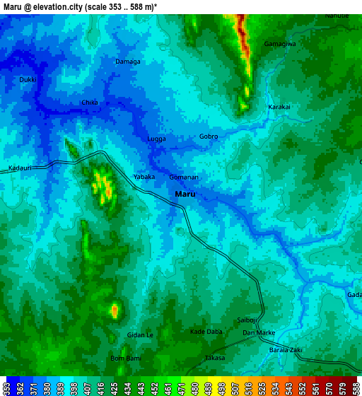 Zoom OUT 2x Maru, Nigeria elevation map