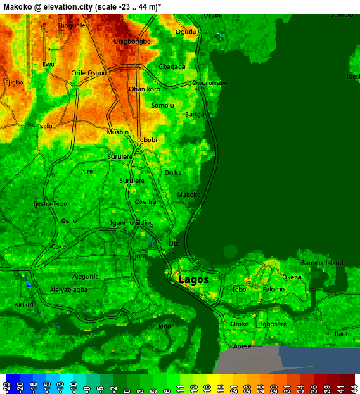 Zoom OUT 2x Makoko, Nigeria elevation map