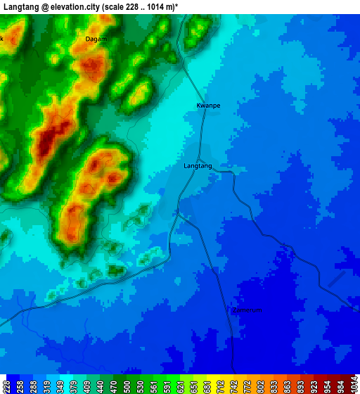 Zoom OUT 2x Langtang, Nigeria elevation map