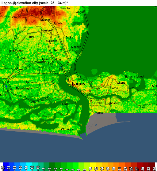 Zoom OUT 2x Lagos, Nigeria elevation map