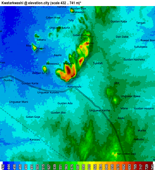 Zoom OUT 2x Kwatarkwashi, Nigeria elevation map