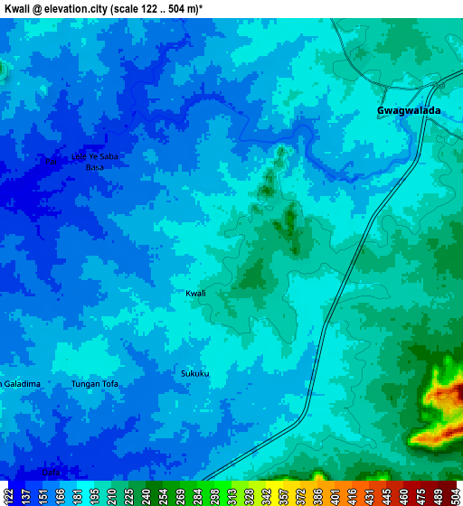 Zoom OUT 2x Kwali, Nigeria elevation map