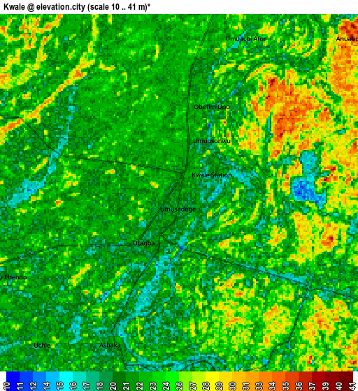 Zoom OUT 2x Kwale, Nigeria elevation map