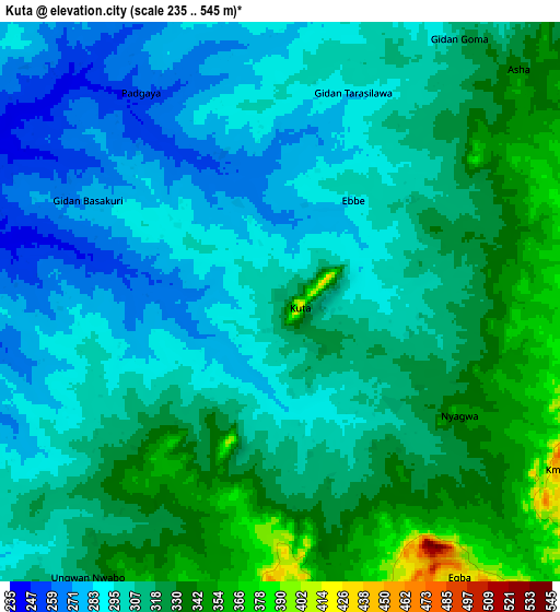 Zoom OUT 2x Kuta, Nigeria elevation map