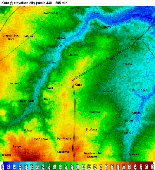 Zoom OUT 2x Kura, Nigeria elevation map