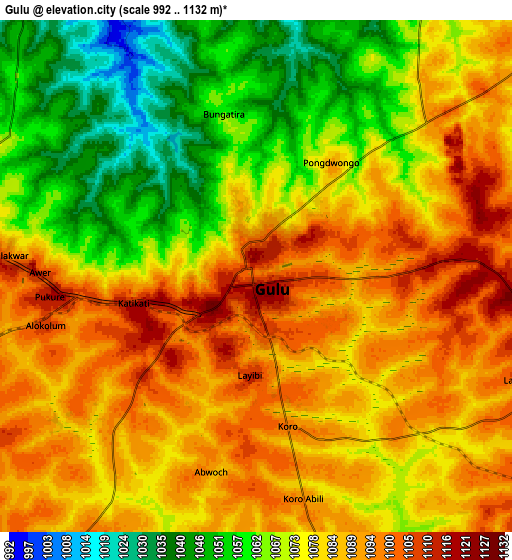 Zoom OUT 2x Gulu, Uganda elevation map