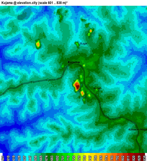 Zoom OUT 2x Kujama, Nigeria elevation map