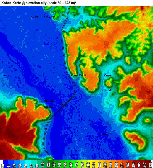 Zoom OUT 2x Koton-Karfe, Nigeria elevation map