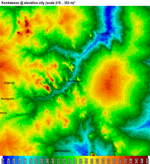 Zoom OUT 2x Konkwesso, Nigeria elevation map