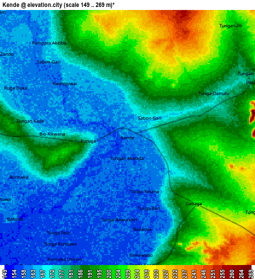 Zoom OUT 2x Kende, Nigeria elevation map