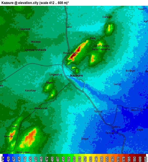 Zoom OUT 2x Kazaure, Nigeria elevation map