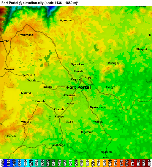 Zoom OUT 2x Fort Portal, Uganda elevation map