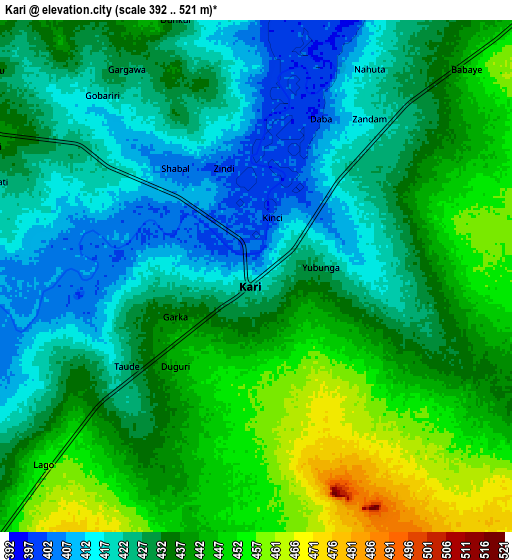 Zoom OUT 2x Kari, Nigeria elevation map