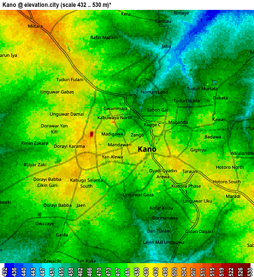 Zoom OUT 2x Kano, Nigeria elevation map