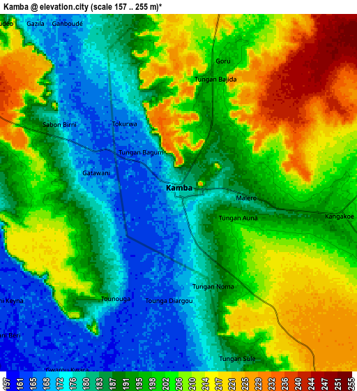 Zoom OUT 2x Kamba, Nigeria elevation map