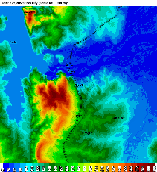 Zoom OUT 2x Jebba, Nigeria elevation map