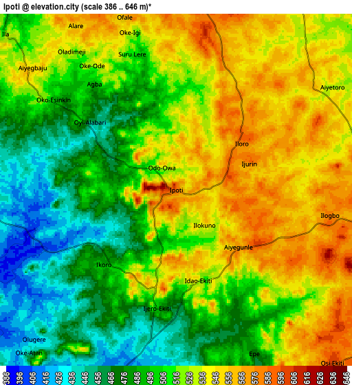 Zoom OUT 2x Ipoti, Nigeria elevation map
