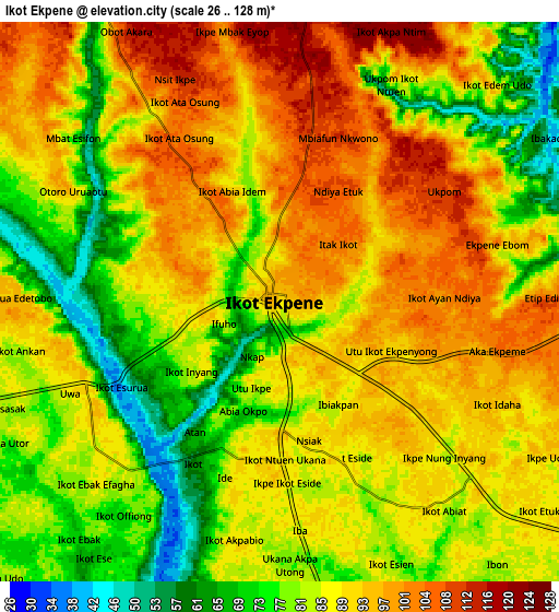 Zoom OUT 2x Ikot Ekpene, Nigeria elevation map