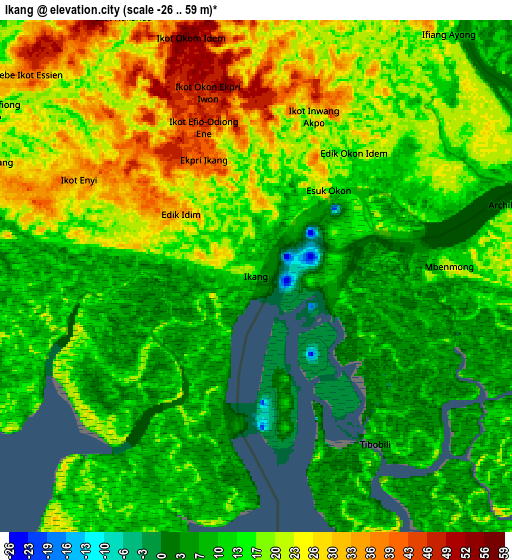 Zoom OUT 2x Ikang, Nigeria elevation map