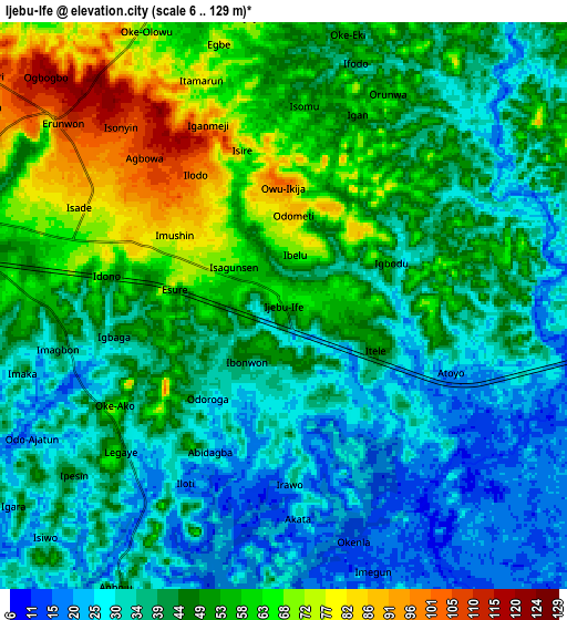 Zoom OUT 2x Ijebu-Ife, Nigeria elevation map