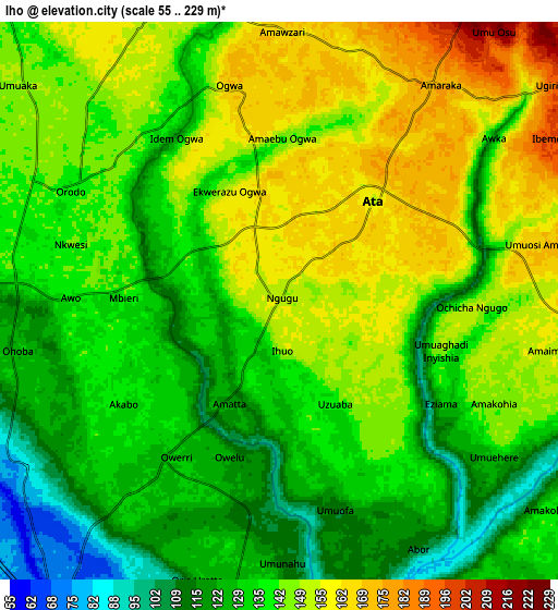 Zoom OUT 2x Iho, Nigeria elevation map