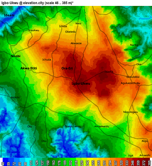 Zoom OUT 2x Igbo-Ukwu, Nigeria elevation map