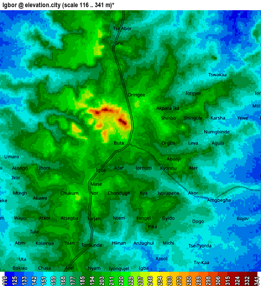 Zoom OUT 2x Igbor, Nigeria elevation map